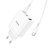 Įkroviklis Hoco 2 x USB C + USB A QC3.0 PD 3A 35W + Kabelis USB C į USB C N33 baltas