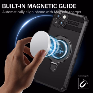 TEL PROTECT Apsauginis dėklas su MagSafe metalo žiedu telefonui iPhone 15 Plus juodas