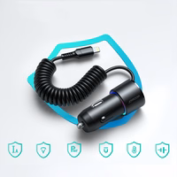 Automobilinis įkroviklis Joyroom "JR-CL25" juodas 17W (2xQC3.0 / with LED Lighting) + "Lightning" laidas 150cm