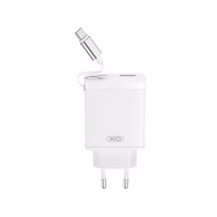 XO wall įkroviklis CE31 1x USB 1x USB-C 30W baltas with retractable USB-C laidas