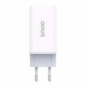 SAVIO LA-07 GaN 65W tinklo įkroviklis, USB, QC4.0+, PD 3.0, baltas