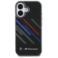 BMW Motosport IML atsitiktinės juostos iPhone 16 dėklas - juodas
