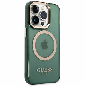 Dėklas Guess GUHMP14LHTCMA iPhone 14 Pro 6.1" žalia/chaki kietas dėklas Auksinis Kontūras Permatomas MagSafe
