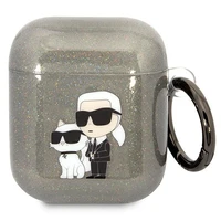 Karl Lagerfeld KLA2HNKCTGK Airpods 1/2 dėklas juodas/juodas Blizgučiai Karl&Choupette