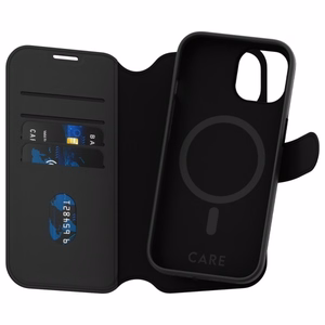 CARE by PanzerGlass Funkcija Tango 2in1 Piniginės tipo dėklas MagSafe iPhone 15 - juodas