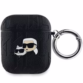 Karl Lagerfeld KLA2PGKCPK AirPods 1/2 dėklas juodas Monogram Karl & Choupette Head
