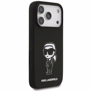 KARL LAGERFELD dėklas telefonui IPHONE 17 Pro suderinamas su Magnetine KLHMP17LSKIGROK (Silicone W/ KL Sketch & Logo) juodas