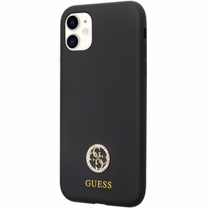 Guess GUHCN614DGPK dėklas iPhone 11 / Xr - juodas Silikoninis Logo Strass 4G