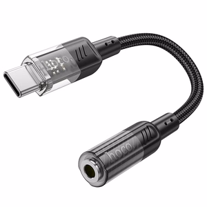 adapteris AUX USB C do Jack 3,5 mm Hoco 0,15 m LS37 transparentny juodas