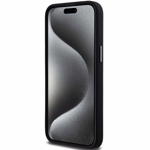 DKNY skystojo silikono metalinio logotipo dėklas telefonui iPhone 15 Pro - juodas