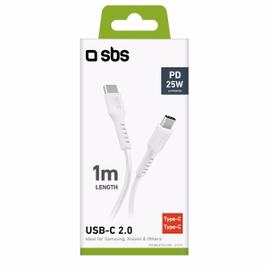 SBS TECABLETCC10W USB-C kabelis - USB-C Power Delivery 25W 1 m - baltas