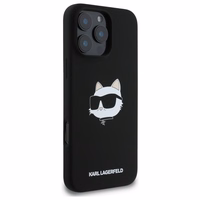 Karl Lagerfeld silikoninis Magnetinis dėklas telefonui iPhone 16 Pro su Choupette galvos atvaizdu - juodas