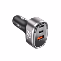XO automobilinis įkroviklis CC61 PD QC 3.0 100W 1x USB 1x USB-C 1x Lightning pilkos spalvos