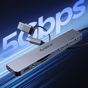 Orico YSB4-U2 USB-A/USB-C Hub prijungimo stotelė 2x USB-A 2.0 + 1x USB-A 3.0 + 1x USB-C 2.0 + 1x USB-C - pilka