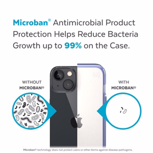 Speck Presidio Perfect-Clear with Impact Geometry case for iPhone 15 Plus / 14 Plus, with Microban antimicrobial protection, Clear / Grounded Purple