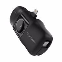 Wozinsky WF16-YLS 5000mAh 15W Lightning mini išorinė baterija su įmontuotu USB-C kabeliu ir Apple Watch įkrovikliu - juoda