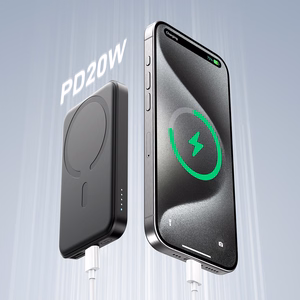 Mini magnetinė išorinė baterija Joyroom JR-W020 5000mAh USB-A USB-C 20W (juoda) + USB-C / USB-C laidas