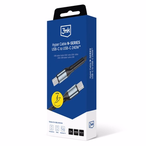 3mk Hyper Cable N-SERIES USB-C / USB-C 2m 48V/5A 240W laidas - juodas