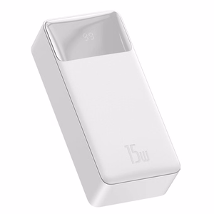Baseus Bipow išorinė baterija su ekranu 10000mAh 15W balta (Overseas Edition) + USB-A - Micro USB kabelis 0.25m baltas (PPBD050002)