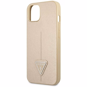 Guess GUHCP14MPSATLE iPhone 14 Plus 6.7" smėlinė/smėlinė kietas dėklas SaffianoTriangle Logo