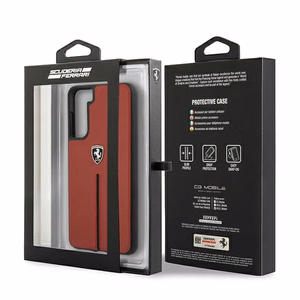 Dėklas telefonui Ferrari FEOSIHCS21SRE S21 G991 raudonas/raudonas kietasis dėklas Off Track odinė nailoninė juostelė