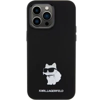 Karl Lagerfeld Silikoninis Choupette Metal Pin dėklas telefonui iPhone 15 Pro - rožinis