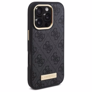 Guess 4G Logo Plate Magnetinis dėklas telefonui iPhone 16 Pro Max - juodas