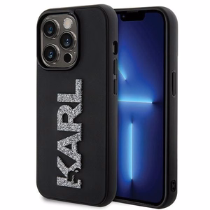 Karl Lagerfeld 3D guminis blizgus logotipas dėklas telefonui iPhone 15 Pro Max - juodas