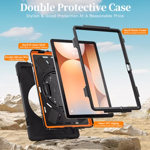 JM Rugged Case Grip dėklas Samsung Galaxy Tab A11+ su dirželiu juodas