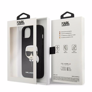 Karl Lagerfeld KLHCP13SSAKHBK kietas dėklas iPhone 13 mini 5,4" Saffiano Ikonik Karl's Head – juodas