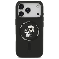 Karl Lagerfeld Silikoninis Karl&Choupette Žiedinis Magnetinis dėklas telefonui iPhone 17 Pro Max - juoda