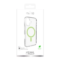 Puro Lite Mag TPU+PC dėklas suderinamas su MagSafe iPhone 17 - skaidrus su žaliu žiedu