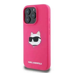 Karl Lagerfeld silikoninis dėklas telefonui Choupette Head Print Magnetinis iPhone 16 Pro Max - fuksija