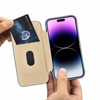 iCarer CE Premium odinis folio dėklas iPhone 14 Pro Max magnetinis atverčiamas odinis folio dėklas MagSafe šviesiai violetinė