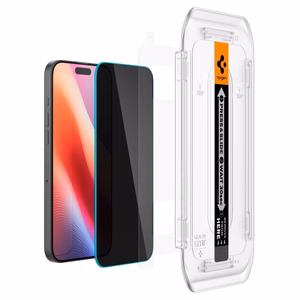Spigen Glas.tR EZ Fit privatumo grūdintų apsauginių stiklų rinkinys iPhone 16 Pro Max / 17 Pro Max telefonams – 2 vnt.
