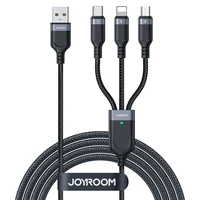 "Joyroom S-A18 3in1" 3,5A USB-A - "Lightning" + USB-C + "MicroUSB" kabelis 1,2 m - juodas