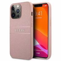 Guess GUHCP13XPSASBPI iPhone 13 Pro Max 6.7 rožinis kietasis dėklas Saffiano Stripe