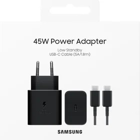 Įkroviklis Samsung EP-T4511XBEGWW 45W + USB-C to USB-C cable 1.8m juodas