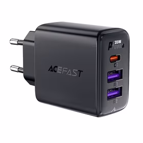 Acefast A57 PD 35W GaN įkroviklis 2 x USB-A + USB-C su 3 jungtimis - juodas