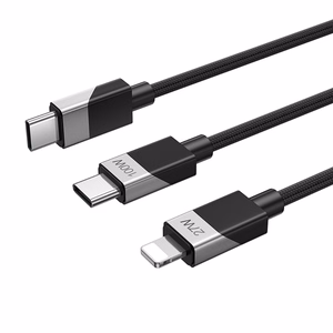BWOO pintas 2-in-1 kabelis USB-C - USB-C ir Lightning 1m 100W/27W juodas