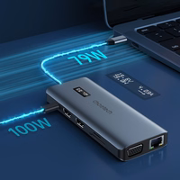Choetech daugiafunkcis HUB su ekranu 12in1 USB-C į USB-C / USB-A / HDMI / VGA / AUX / SD / TF pilkas (HUB-M26)