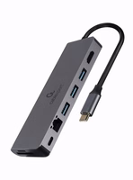 Gembird A-CM-COMBO5-05 USB Type-C 5-in-1 kelių prievadų adapteris (Hub + HDMI + PD + kortelių skaitytuvas + LAN)