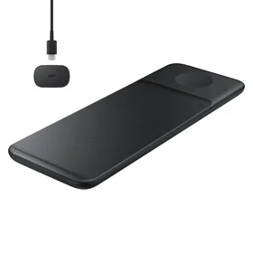 Samsung Trio EP-P6300TBEGEU 3in1 indukcinis įkroviklis telefonui / Galaxy Watch / Buds – juodas + tinklo įkroviklis + kabelis