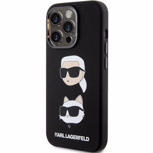 Karl Lagerfeld silikoninis dėklas telefonui su Karl&Choupette galva iPhone 15 Pro - juodas