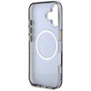 Guess Glitter Flowers Triangle Buttons Magnetinis dėklas telefonui iPhone 16 - juodas