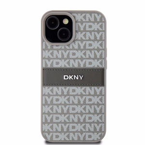 DKNY Odinis mono juosta ir metalinis logotipas dėklas telefonui iPhone 15 / 14 / 13 - smėlio