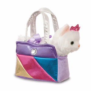 Fancy Pals ekologiškas pliušinis katytės princesės žaislas su rožine karūna vaivorykštės spalvų krepšelyje, 20 cm