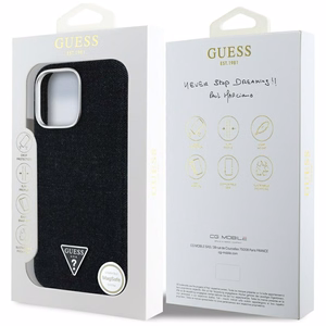 Guess Džinsinis trikampio logotipas MagSafe dėklas iPhone 16 Pro - juodas