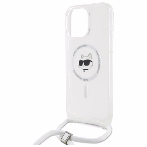 Karl Lagerfeld IML Choupette galva ir virvelė MagSafe iPhone 16 Pro dėklas - skaidrus