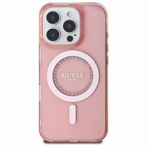 Guess IML Brangakmeniai Magnetinis dėklas telefonui iPhone 16 Pro - rožinis